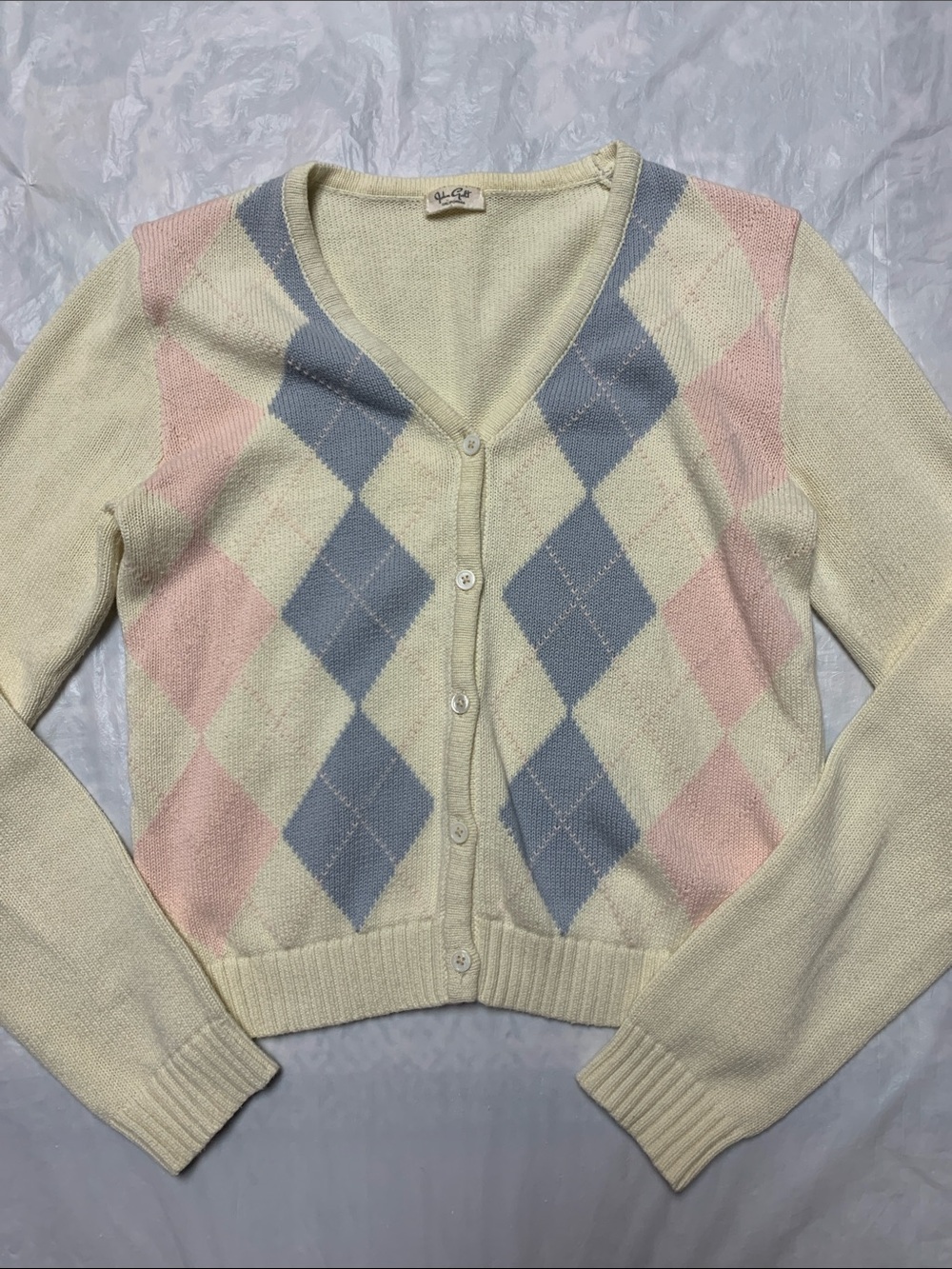 Brandy Melville Savannah Argyle Print Cardigan Sweater Pink Blue Preppy Sz XS